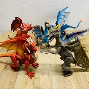 DRAGONS Lot of 6 Articulated Winged Fantasy Figures Plastic Multicolor 8 inches